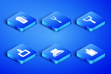 Set Cutting board, Teapot, Kitchen extractor fan, Sauce bottle, Barbecue fork and Peeler icon. Vector