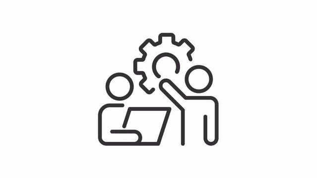 Animated coaching linear icon. Mentoring process. Employee training program. Manage performance. Seamless loop 4k video with alpha channel on transparent background. Outline motion graphic animation