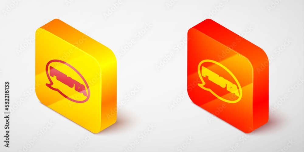 Poster Isometric line Fiesta icon isolated on grey background. Yellow and orange square button. Vector