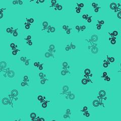 Black line Bicycle icon isolated seamless pattern on green background. Bike race. Extreme sport. Sport equipment. Vector