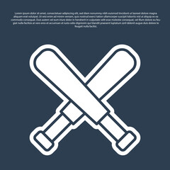 Blue line Crossed baseball bat icon isolated on blue background. Vector