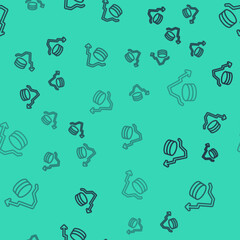 Black line Dollar rate decrease icon isolated seamless pattern on green background. Cost reduction. Money symbol with down arrow. Business lost crisis decrease. Vector