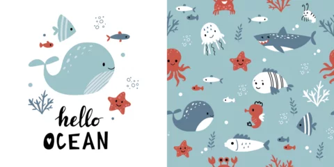Papier Peint photo Lavable Vie marine Childish seamless pattern with underwater life.  Perfect for kids bedding, fabric, wallpaper, wrapping paper, textile, t-shirt print.