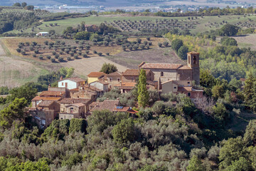 Fototapeta na wymiar Panoramic view of the ancient village of Casalalta, Perugia, Italy and surrounding nature