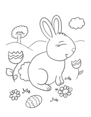 Schilderijen op glas Cute Easter Bunny Rabbit Coloring Book Page Vector Illustration Art © Blue Foliage