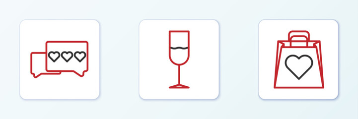 Obraz premium Set line Shopping bag with heart, Like and and Wine glass icon. Vector