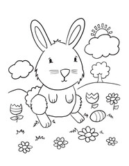 Cute Easter Bunny Rabbit Coloring Book Page Vector Illustration Art