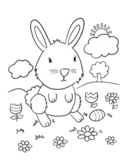 Gordijnen Cute Easter Bunny Rabbit Coloring Book Page Vector Illustration Art © Blue Foliage