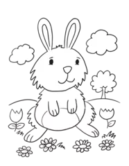 Fotobehang Cute Easter Bunny Rabbit Coloring Book Page Vector Illustration Art © Blue Foliage