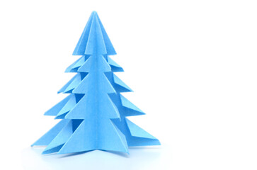 A blue origami christmas tree