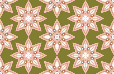 Abstract Geometric Traditional Ethnic Flowers Seamless Tile Pattern Indian Style Trending Retro Chic Design Stylish Colors