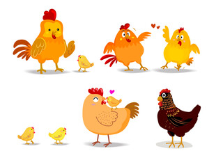 Set of chicken, rooster, hen icon character poultry farm animal vector illustration.