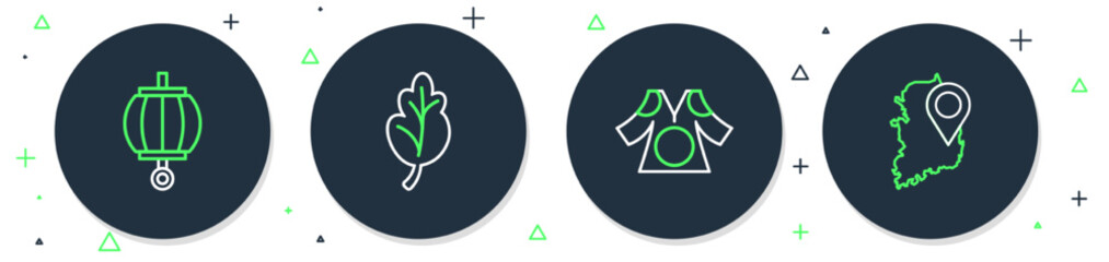 Set line Kimchi, Kimono, Korean lantern and South map icon. Vector