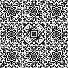 seamless graphic pattern, floral black ornament tile on white background, texture, design