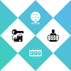 Set Winning house with key, Slot machine jackpot, Lottery and Winner holding prize ticket icon. Vector