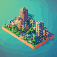 Vector isometric low poly city