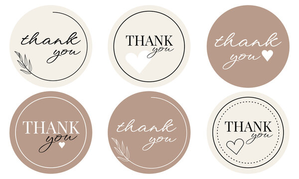 Thank you classic round stickers. Set labels and bages.Logo circle stamp set. Vector illustration. Round Template logo for small business.