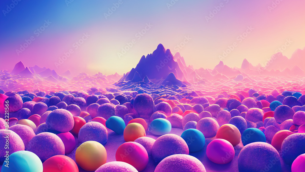 Wall mural colorful pastel candy landscape as fantasy background