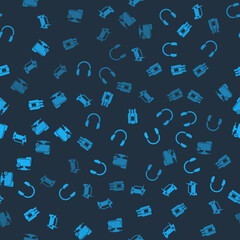 Set Electric car, Headphones, Bottles of wine and FTP settings folder on seamless pattern. Vector