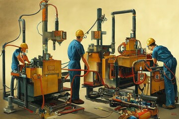 Cementing and Gluing Machine Operators and Tenders ,Painting style V1 High quality 2d illustration