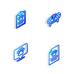 Set Isometric line Cat tooth, Clinical record pet, Location veterinary hospital and icon. Vector