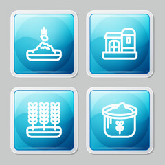 Set line Seed, Farm house, Wheat and Bag of flour icon. Vector