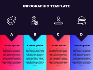 Set line Avocado fruit, Tequila bottle with lemon, Mexican sombrero and Hola. Business infographic template. Vector © vector_v