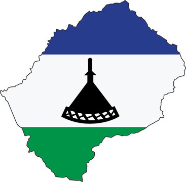 Lesotho Map City Color Of Country Flag.