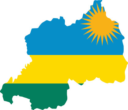 Rwanda map city color of country flag.
