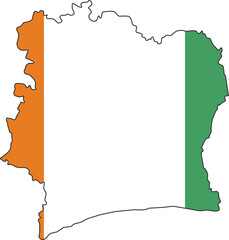 Cote d'Ivoire map city color of country flag.