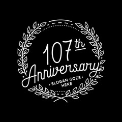 107 years anniversary celebrations design template. 107th logo. Vector and illustrations.
