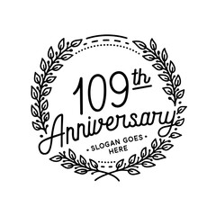 109 years anniversary celebrations design template. 109th logo. Vector and illustrations.
