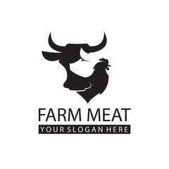 label of farm animals cow, chicken and pig isolated on white background