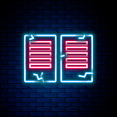Glowing neon line The commandments icon isolated on brick wall background. Gods law concept. Colorful outline concept. Vector