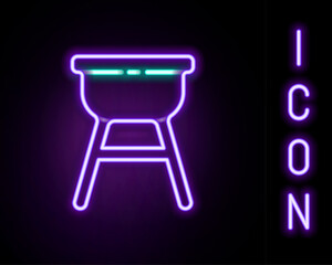 Glowing neon line Barbecue grill icon isolated on black background. BBQ grill party. Colorful outline concept. Vector