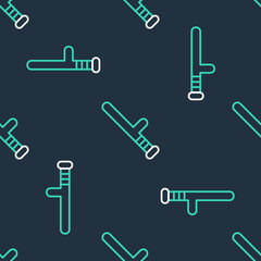 Line Police rubber baton icon isolated seamless pattern on black background. Rubber truncheon. Police Bat. Police equipment. Vector