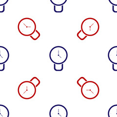 Blue and red Clock icon isolated seamless pattern on white background. Time symbol. Vector