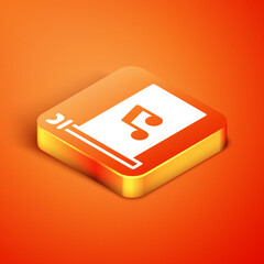 Isometric Music festival, access, flag, music note icon isolated on orange background. Vector