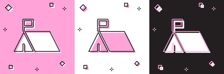 Set Protest camp icon isolated on pink and white, black background. Protesting tent. Vector - obrazy, fototapety, plakaty