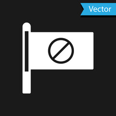 White Protest icon isolated on black background. Meeting, protester, picket, speech, banner, protest placard, petition, leader, leaflet. Vector