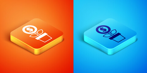 Isometric Dollar plant icon isolated on orange and blue background. Business investment growth concept. Money savings and investment. Vector