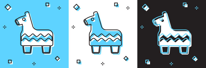 Set Pinata icon isolated on blue and white, black background. Mexican traditional birthday toy. Vector