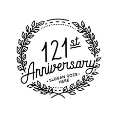 121 years anniversary celebrations design template. 121st logo. Vector and illustrations.
