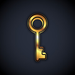 Gold Old key icon isolated on black background. Vector