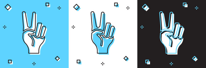 Set Hand showing two finger icon isolated on blue and white, black background. Hand gesture V sign for victory or peace. Vector