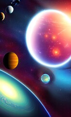 Space Planets Vectors ,Galaxy Background,Fantasy Planets. Colorful Universe.