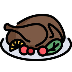 Roasted turkey icon. Filled outline design. For presentation.