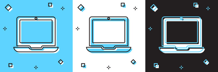 Set Laptop icon isolated on blue and white, black background. Computer notebook with empty screen sign. Vector