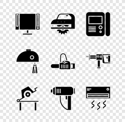 Set Smart Tv, Electric circular saw, House intercom system, Table for woodwork, industrial dryer and Air conditioner icon. Vector