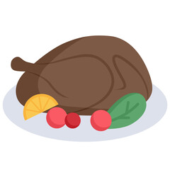 Roasted turkey icon. Flat design. For presentation.